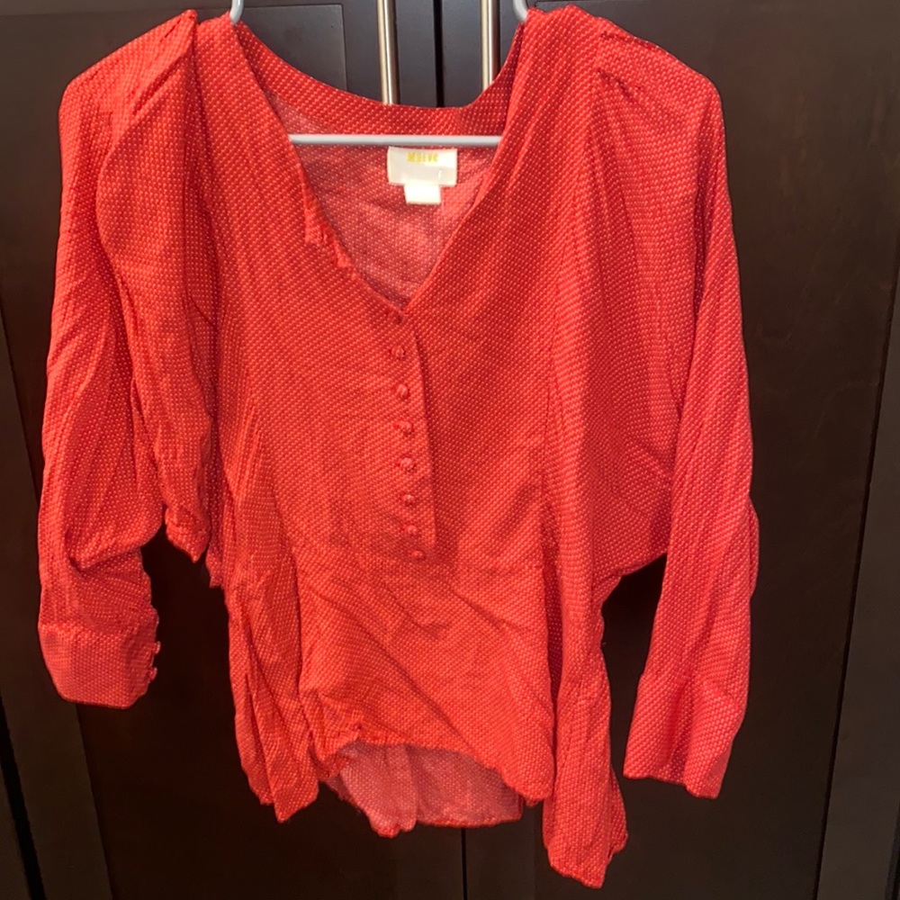Maeve Anthropologie Red Polka Dot Button Front Top Size S